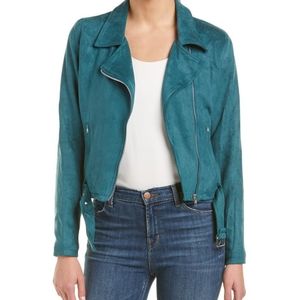 Teal faux suede moto jacket